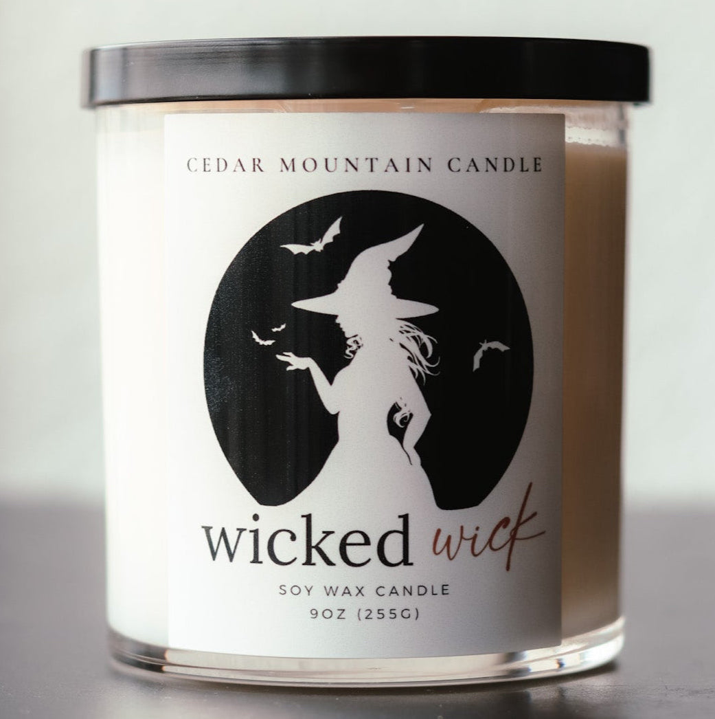 Wicked Wick soy wax Halloween candle in 9 oz whiskey glass jar 