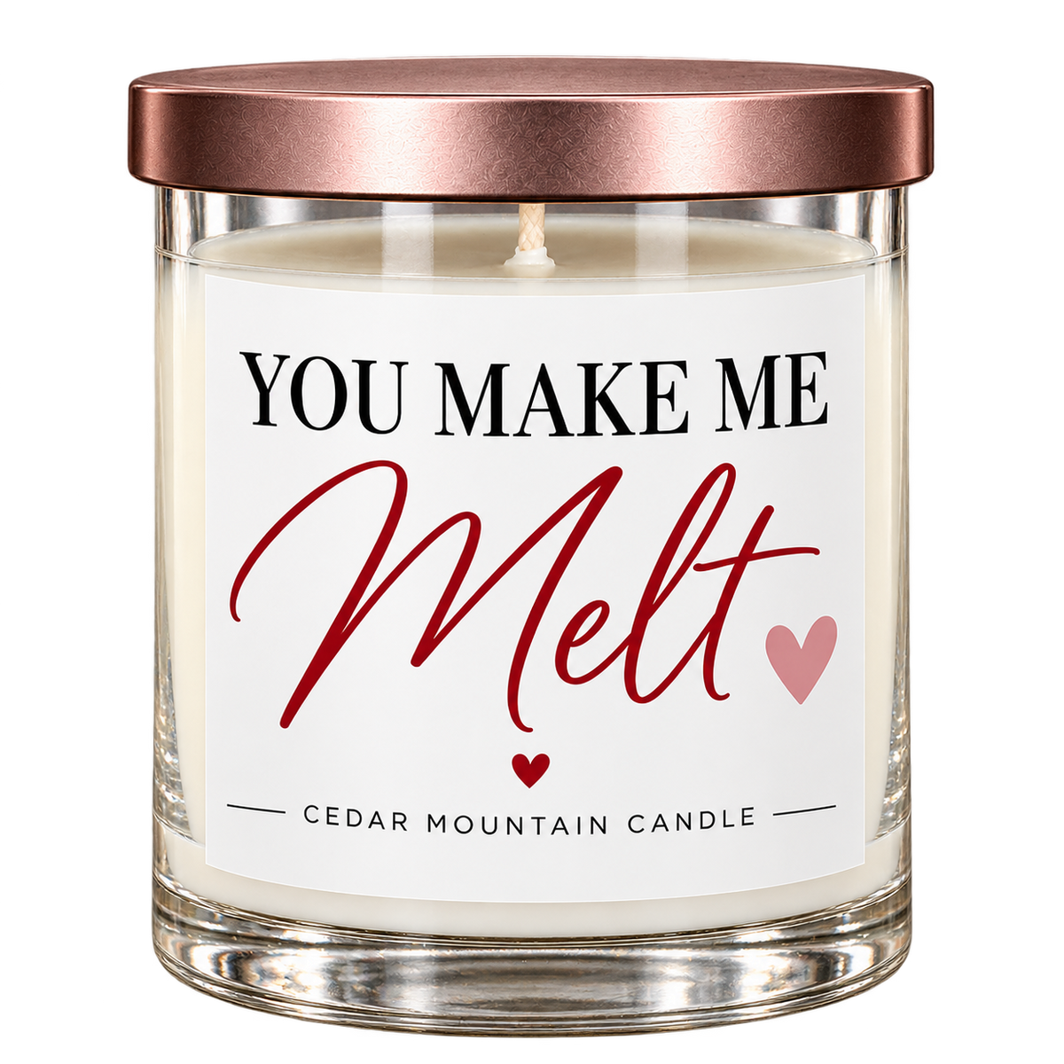You Make Me Melt whiskey jar candle isolated on a plain background