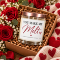 Load image into Gallery viewer, You Make Me Melt candle displayed in a Valentine gift box
