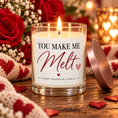 Load image into Gallery viewer, Lit You Make Me Melt candle beside a rose gold lid
