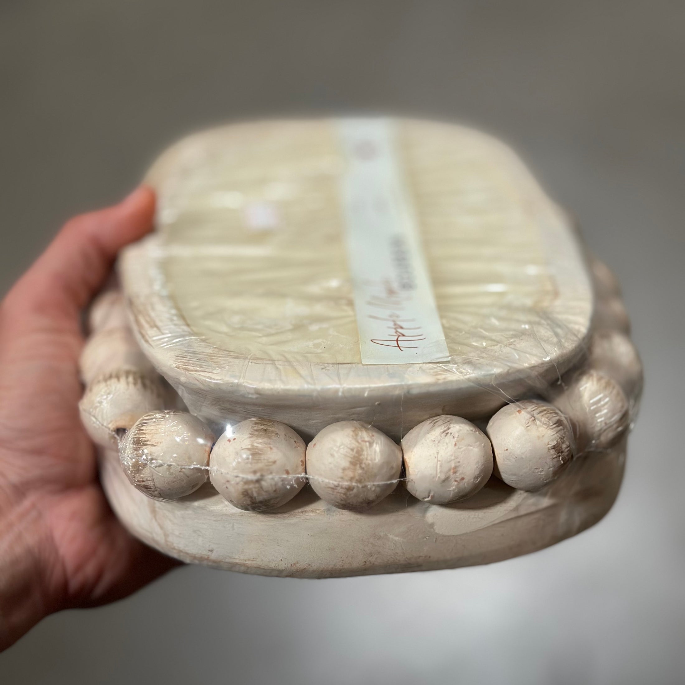 CLEARANCE 3 Wick Pottery Dough Bowl with Beads Candle