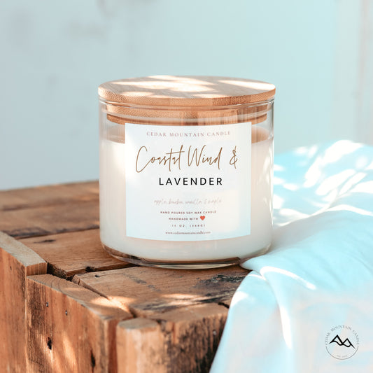 Coastal Wind & Lavender - Bamboo Lid 3 Wick Jar Candle
