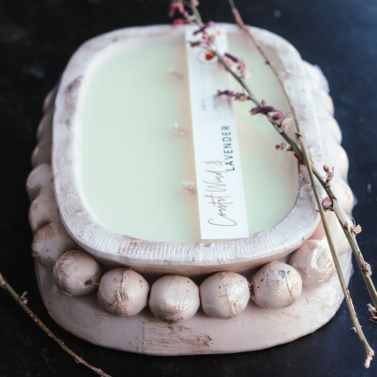 CLEARANCE 3 Wick Pottery Dough Bowl with Beads Candle