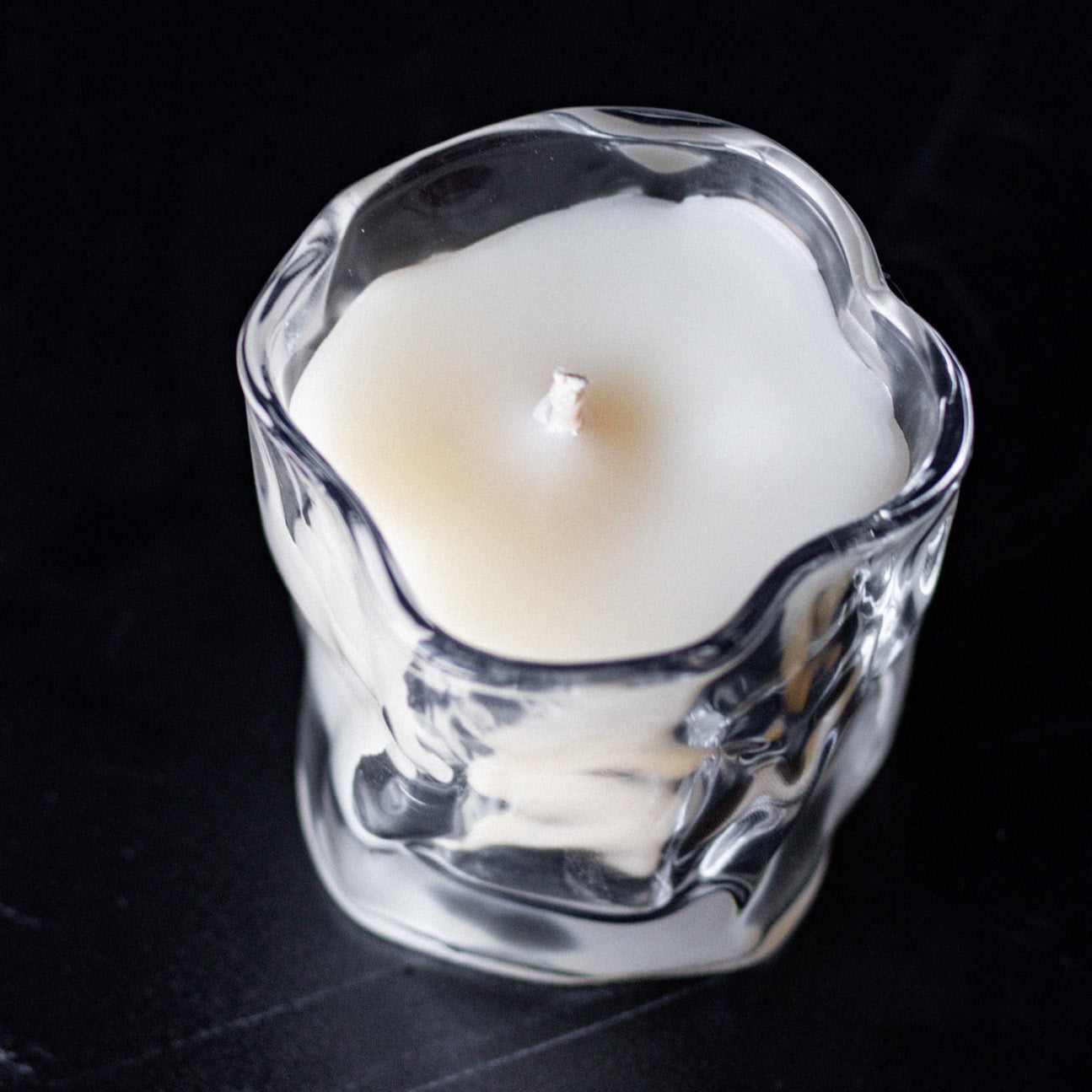 Clear Wave Shaped Glass Candle with Bamboo Lid - Choose Your Scent