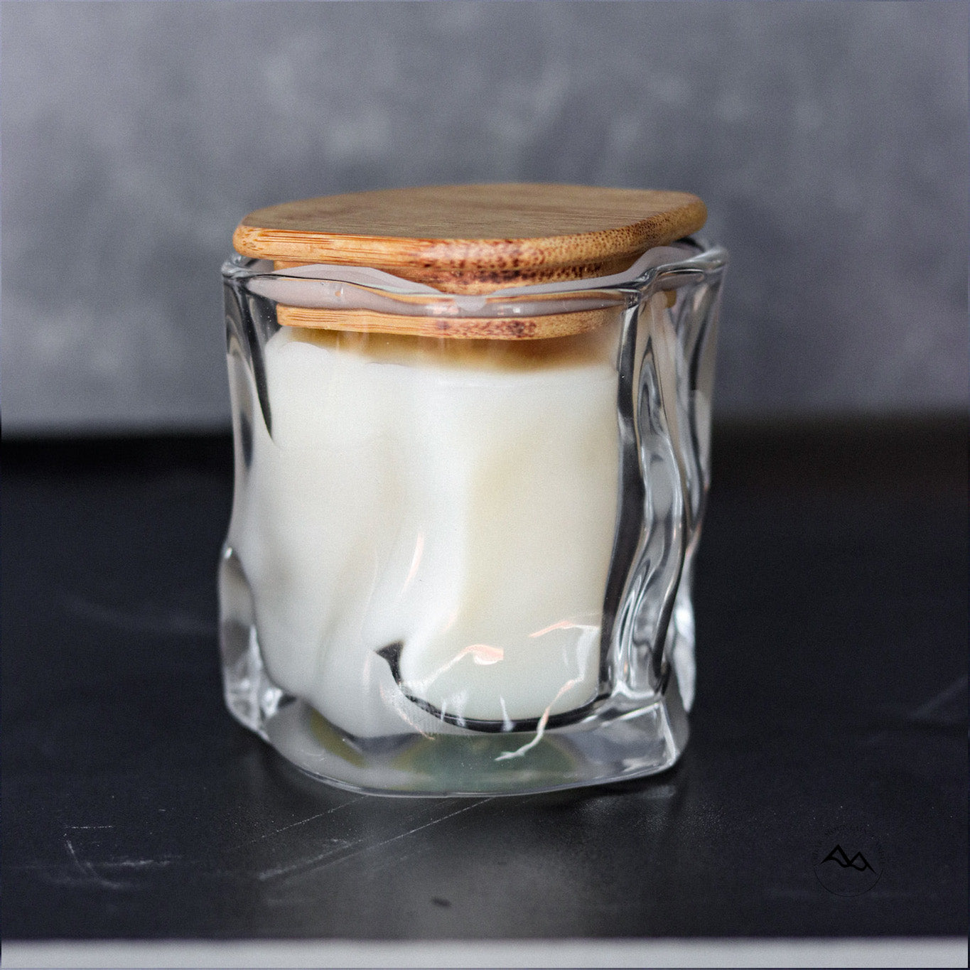 Clear Wave Shaped Glass Candle with Bamboo Lid - Choose Your Scent