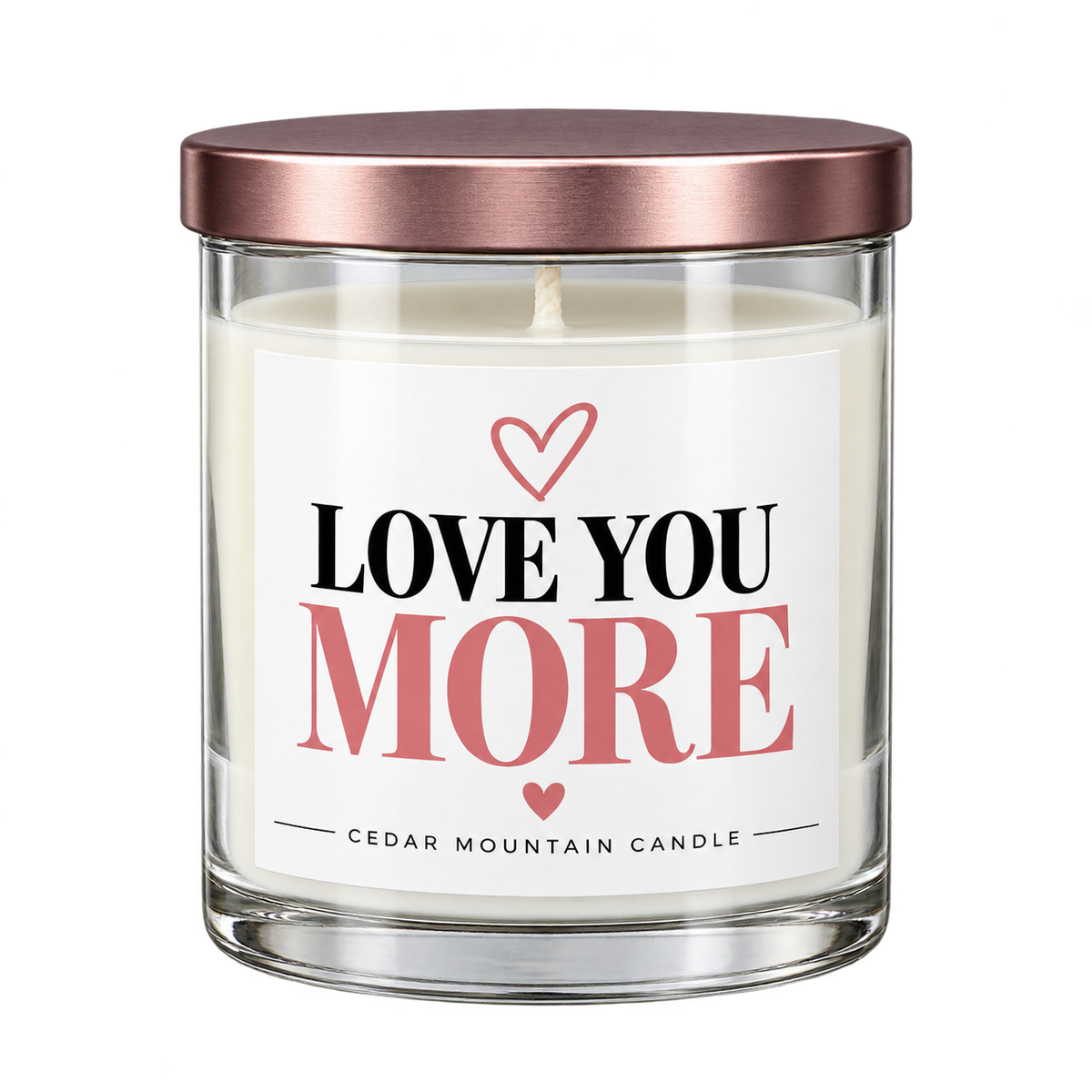 Love You More whiskey jar candle on a transparent background