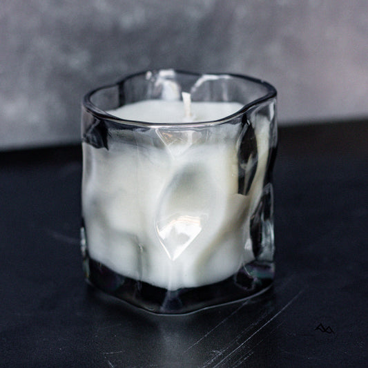 Smoke Gray Wave Shaped Glass Candle with Bamboo Lid - Choose Your Scent