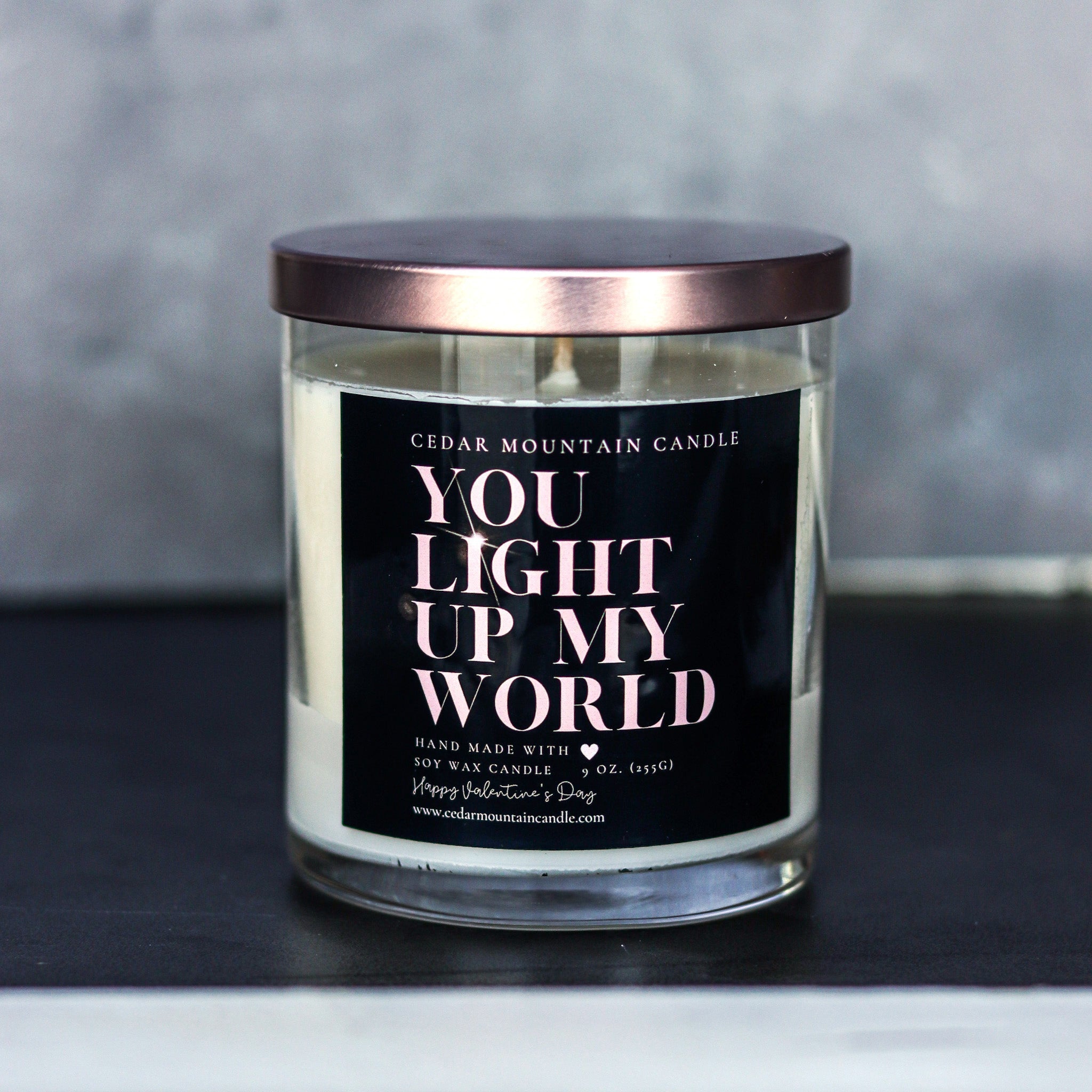 You Light Up My World - Valentine's Day Soy Candle - 9 oz Whiskey Glass Jar - Choose Your Scent