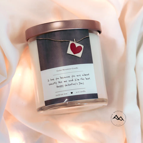 "I love you because..." Valentine's Day 9 oz Whiskey Glass Jar Soy Candle - Choose Your Scent