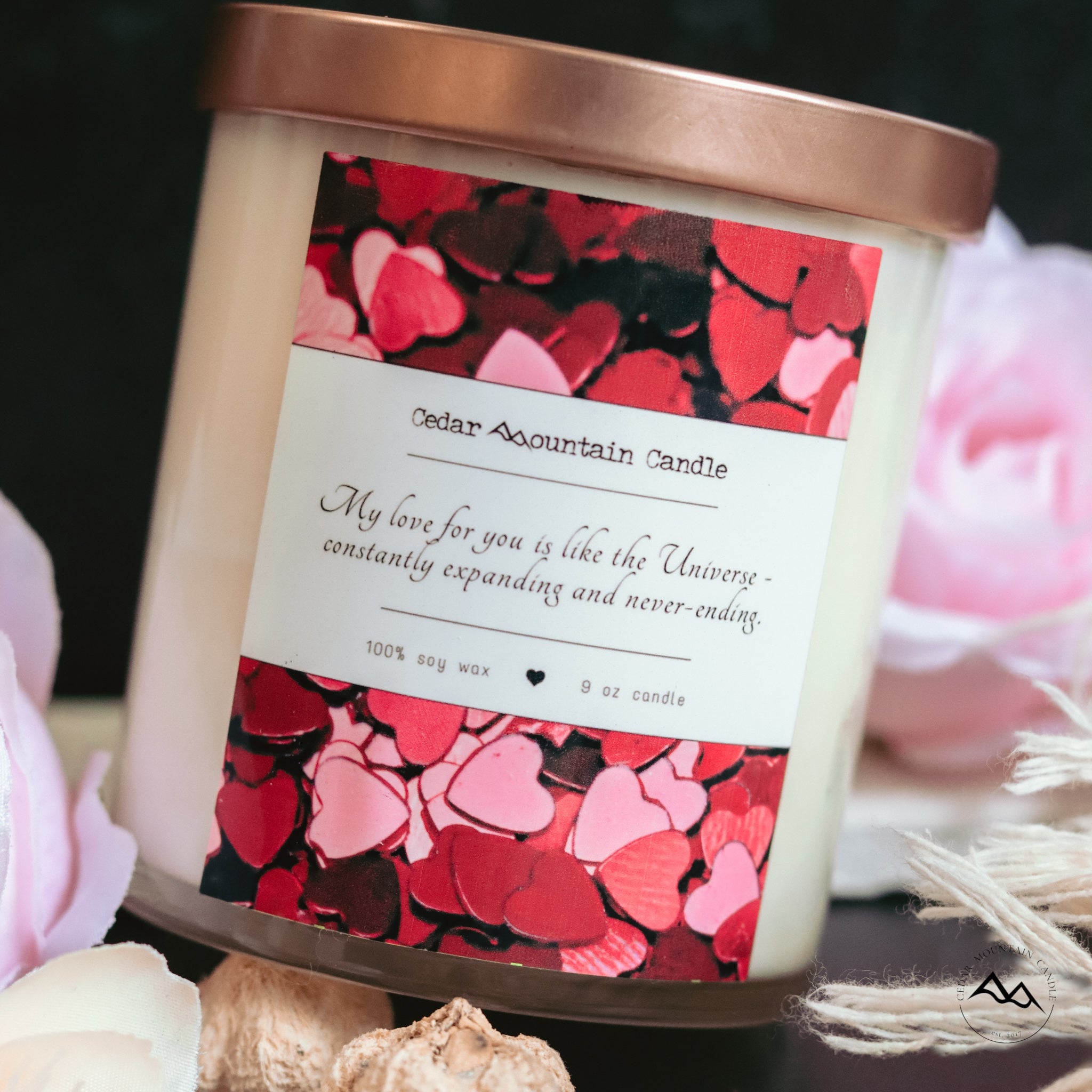 "My love for you is like..." Valentine's Day 9 oz Whiskey Glass Jar Soy Candle - Choose Your Scent
