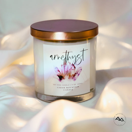 Amethyst - 9 oz Healing Crystals Soy Candle - Power & Wisdom