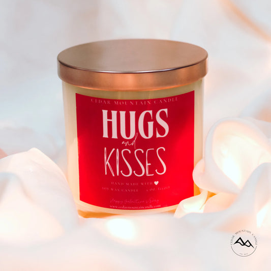 Hugs & Kisses - Valentine's Day Soy Candle - 9 oz Whiskey Glass Jar - Choose Your Scent