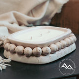 3 Wick Pottery Dough Bowl Soy Candle - With Beads