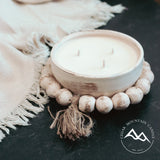 Lavender Spring Apricot - 3 Wick Handmade Round Beaded Pottery Soy Candle with Tassel