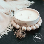 Vanilla Bean Noel -3 Wick Handmade Round Beaded Pottery Soy Candle with Tassel